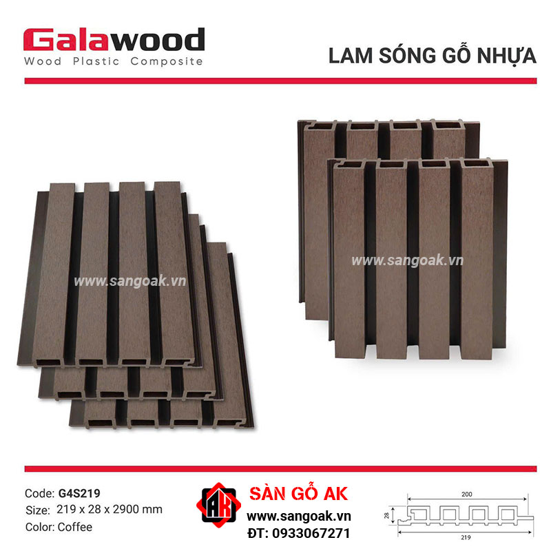 Lam sóng gỗ nhựa ngoài trời Galawood G4S219 Coffee